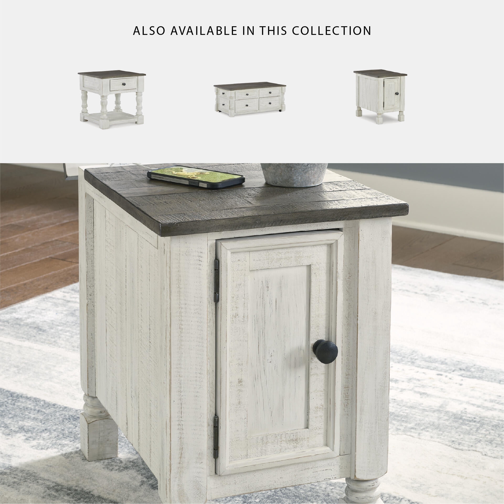 Signature Design by Ashley Havalance Chairside End Table with USB Charging, White/Gray