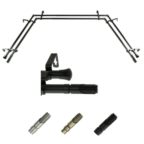 Paxon 13/16" Double Bay Window curtain rod Adjustable 20"-36", 38"-72" - Antique Brass,(ABay-66-4D)