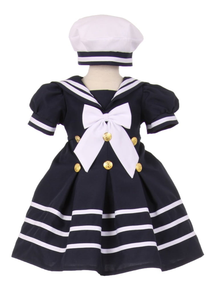 Bling Sailor Heart White Bodysuit Girl Navy Blue Romantic Rose Baby Dress NB-18M 