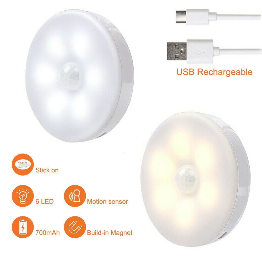 1/2PCS LED Motion Sensor Night Lights USB Rechargeable Magnetic Stick-on Lamp 