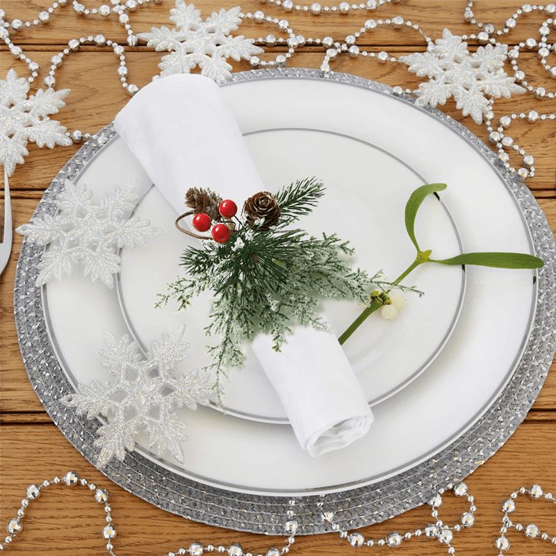 6 Anneaux De Serviette De Noël En Bois Et PE - Motif Pommes De Pin Et Baies Rouges - Décoration De Table Festive - 4