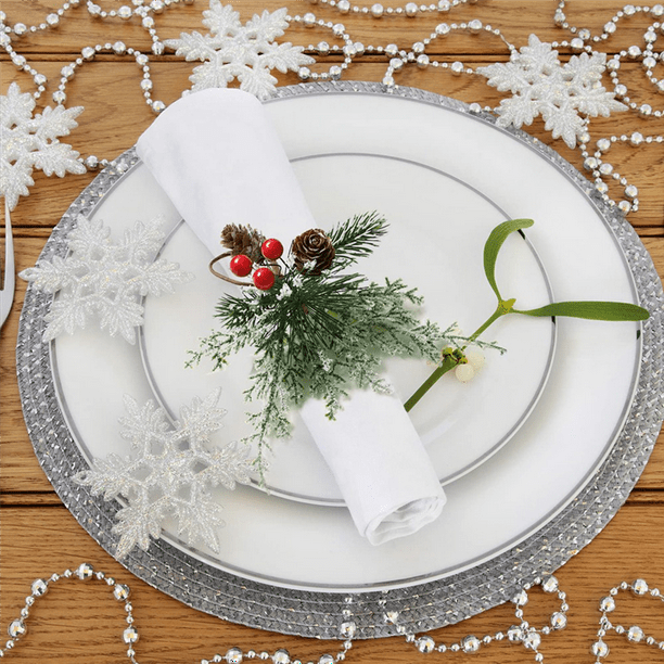 Christmas Napkin Rings Set Of 6 Napkin Holder Rings with Artificial Pine Cones Branches Red Berry Decor