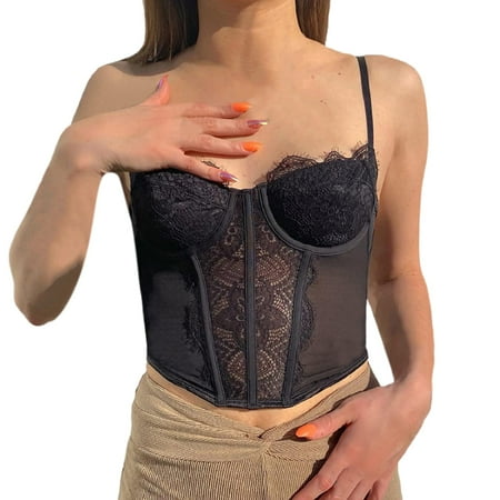 

GWAABD Women Summer Short Skinny Vest Top Ladies Wrapped Vest Sling Chest Lace Top Solid Corset Color Women s Blouse