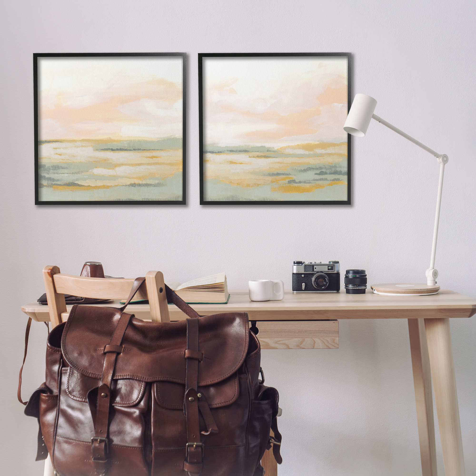 Stupell Industries Sunrise Sky Abstraction Landscape Painting Black Framed Art Print Wall Art, 24 x 24, Set of 2