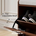 thumbnail image 4 of Brown Shoe Bench, Modern Entryway Bench with 2 Flip Drawers, Shoe Rack Bench with Padded Seat Cushion, Wooden Shoe Storage Bench for Entryway, Bedroom and Apartment, 4 of 7