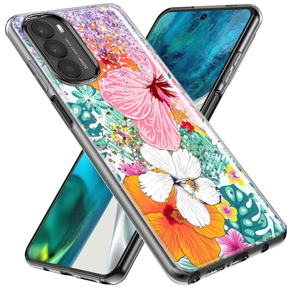 thumbnail image 2 of MUNDAZE Motorola Moto G Power Shockproof Clear Hybrid Protective Phone Case Hawaiian Vibes Hibiscus Flowers Monstera Summer Cover, 2 of 5