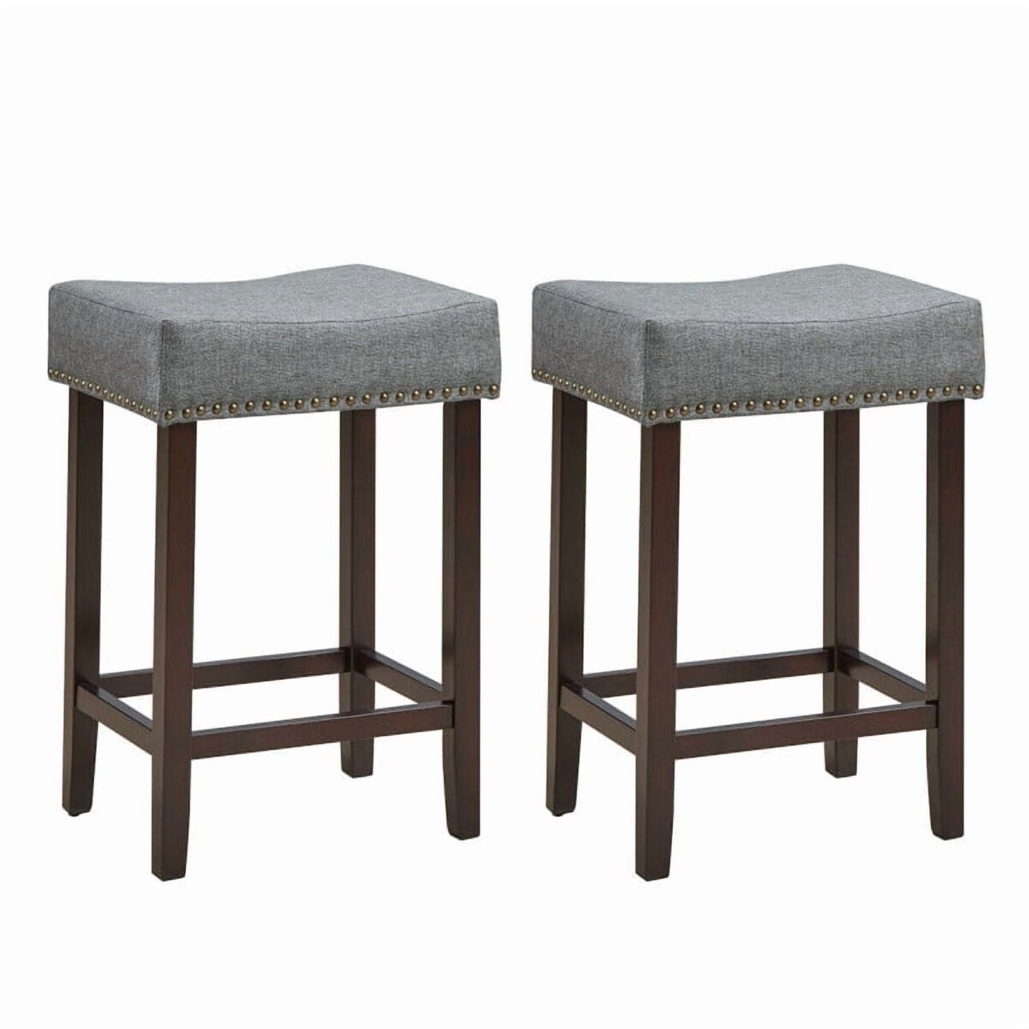 Demi Bonn Set of 2 Nailhead Saddle Bar Stools, 24" Heightdoor Modern Dining Chair, Gray