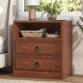 thumbnail image 2 of Winkalon 2 Drawers Farmhouse Nightstand Set of 2 with Charging Station, Rustic Bedside Tbale with Drawers for Bedroom, Vintage End Table with Open Shelf for Bedroom Living Room, Cherry, 2 of 8
