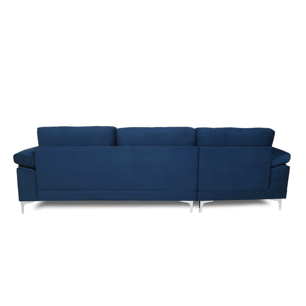 Velvet Fabric Sectional Sofa Set Corner Couch With Chaise Lounge Living Room Furniture Navy Blue Walmartcom Walmartcom