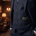 thumbnail image 4 of Minzimin Smooth Vintage Pocket Watch with Chain, Arabic Numerals Scale Mens Father‘s Day, 4 of 7