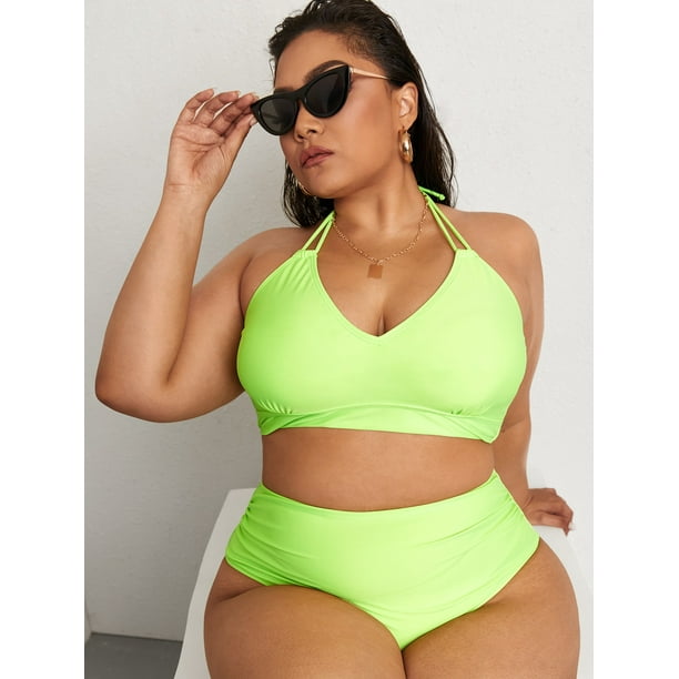 Snuble Præferencebehandling Manners Women's Plus Size Neon Lime Halter High Waisted Bikini Swimsuit -  Walmart.com