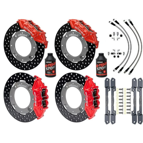 WILWOOD FRONT & REAR UTV BIG BRAKE KIT COMBO WITH RED CALIPERS, PLAIN ROTOR, BRAKE LINES & BRAKE FLUID FOR 2017-2021 CAN-AM MAVERICK X3RS