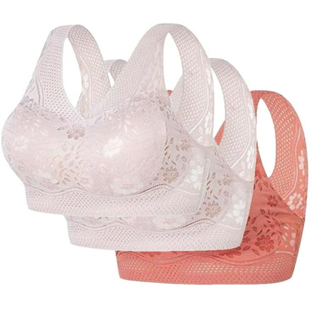 REORIAFEE Bras for Women Push up 3PC No Wire Gathered Together Bras Solid Brassiere Breathable Wide Strap Comfy Corset Underwear Classic Comfortable Support Lingerie Orange XXXL