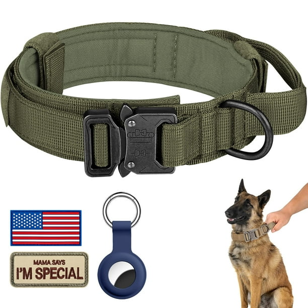 Collar táctico para perros DAGANXI de nailon ajustable con asa, color verde