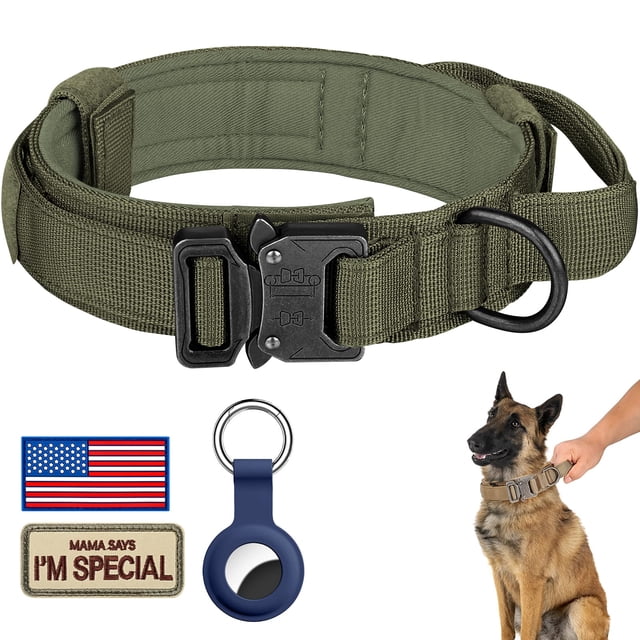 Collar táctico para perros DAGANXI de nailon ajustable con asa, color verde