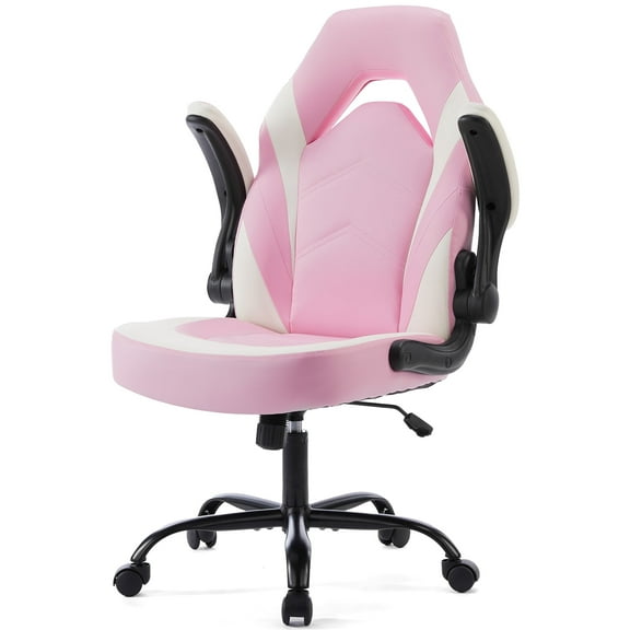 CONCETTA Computer Gaming Desk Chair - Ergonomic Office Executive Adjustable Swivel Task PU Leather Racing Chair with Flip-up Armrest, Pink White
