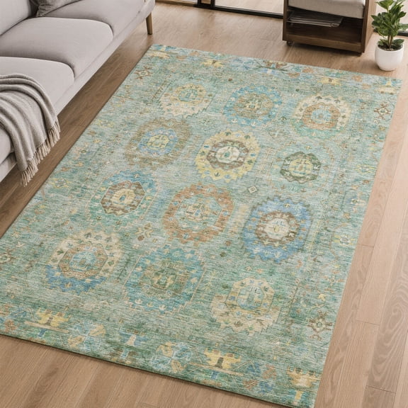 Addison Rugs Mayfield Premium Machine Washable Traditional Panel Teal Rectangle Rug, 10' x 14'