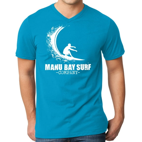 Mens Manu Bay Surf Company WHITE WAVE Surfer T-shirt, Extra-Small Light Turquoise
