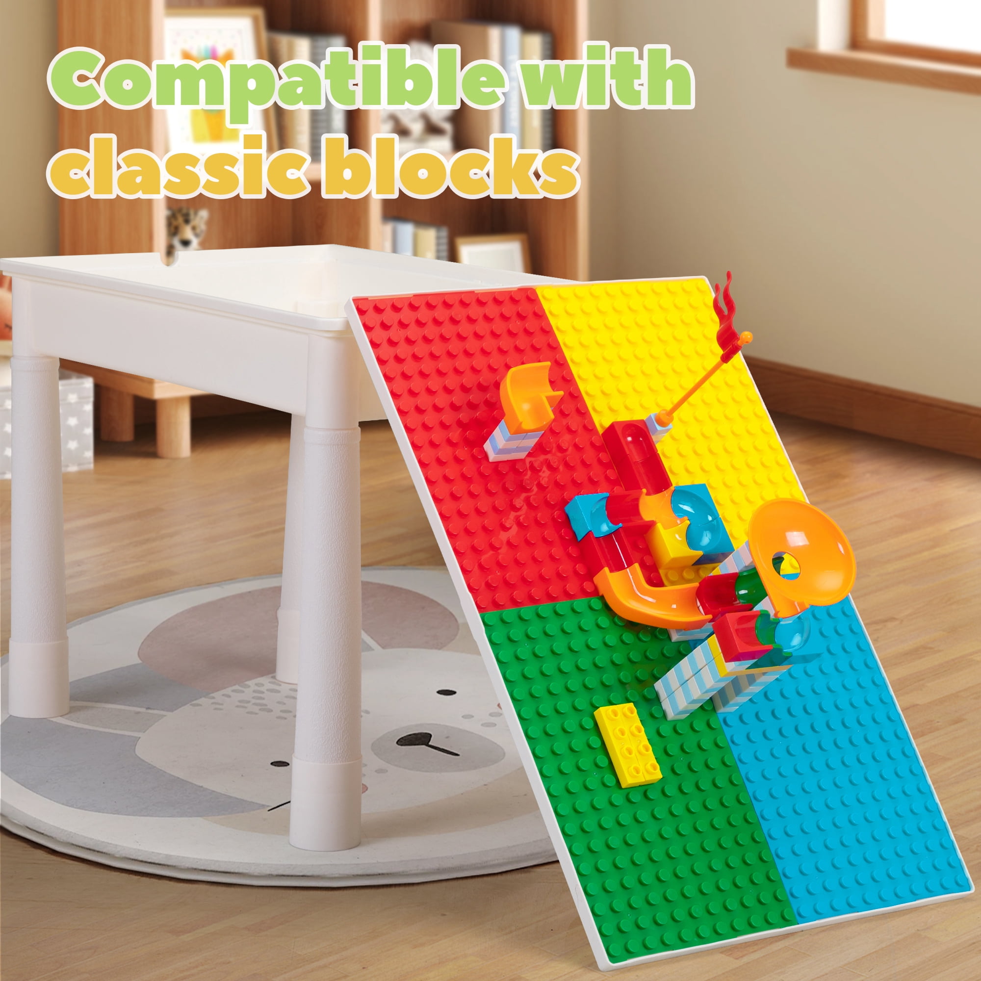 Tobbi Toddler Table and Chairs, Kids Activity Table Set with 2 Chairs, Building Block Table