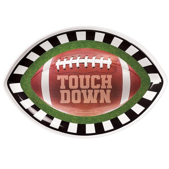 amscan Touch Down Football Party Platter 17.5IN Oval Serving Tray, Brown Black White