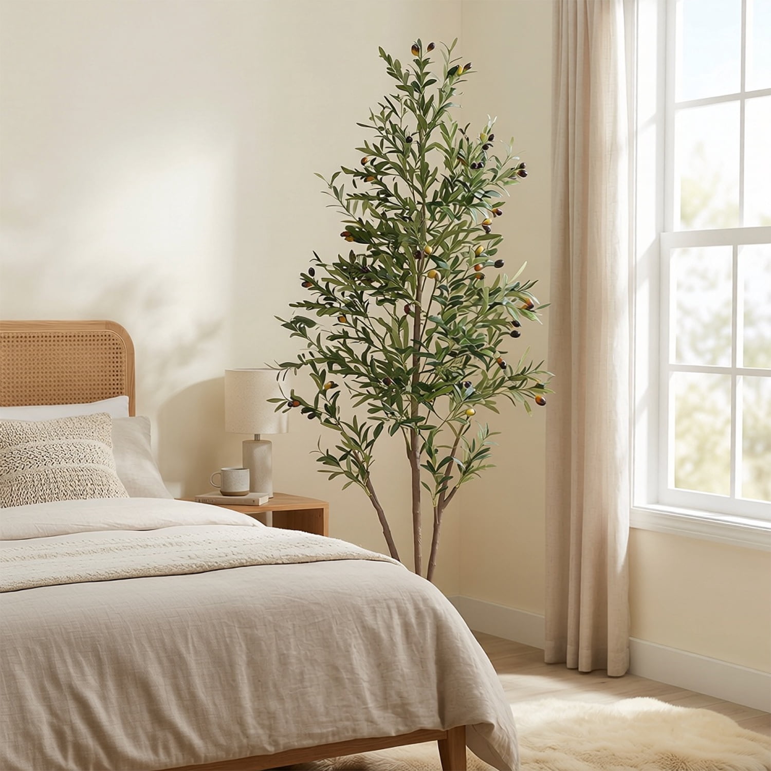 NOVAROOT 6FT Artificial Olive Tree Tall Faux Potted Olive Tree with Lifelike Fruits - Lush Faux Potted Plant for Home/Office Decor Indoor Ourdoor