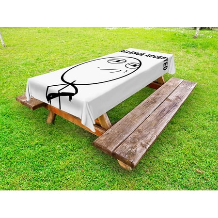 

Humor Outdoor Tablecloth Challenge Accepted Guy Meme Caricature Man Trippy Styled Artsy Modern Picture Decorative Washable Fabric Picnic Table Cloth 58 X 84 Inches Black and White by Ambesonne