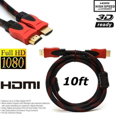 CableVantage HDMI Cable Cord For TV HDTV Xbox Xbox 360 Xbox One PS3 PS4 HD Wii U LCD Plasma Blu-ray DVD Player 3FT 6FT 10FT 15FT 25FT 30FT 50FT 75FT 100FT Red