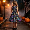 thumbnail image 6 of Girls' Halloween Zip Dress Spooky Tree Bat Print Sleeveless Round Neck Satin Bow Belt Flared Swing Skirt Kids Party Costume for Girls 4-14Y, Halloween Costumes for Girls Multicolor e 7 Years, 6 of 9