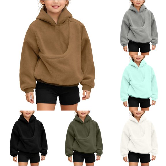 Tanghaowl Kids Sweatshirts Girls Sweatshirts Puppies Cats Shoulder Straps Pockets Long Sleeve Hooded Sweatshirts with Adorable Pet Graphics Khaki 9-10 Years
