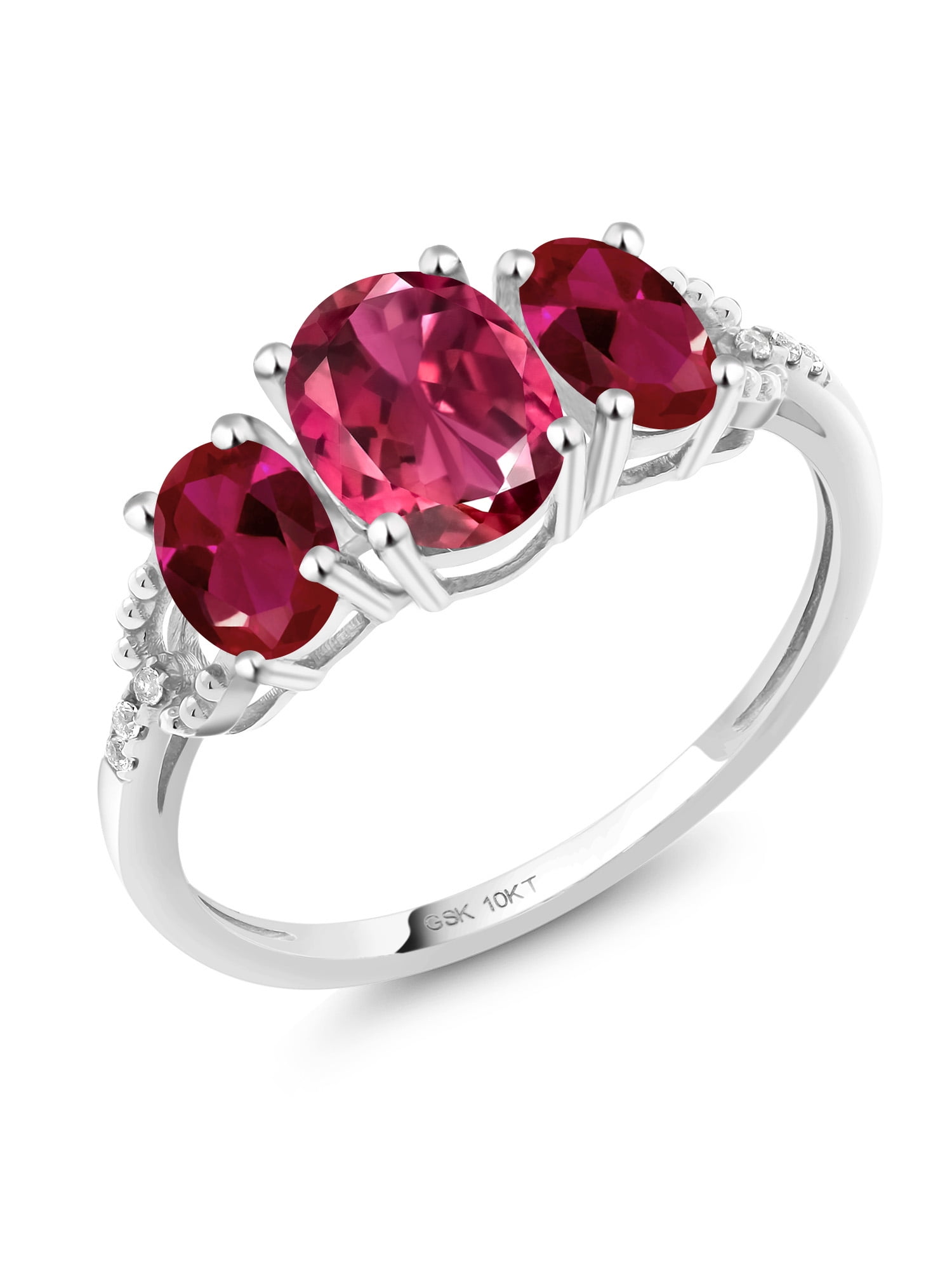 Gem Stone King - 10K White Gold Engagement Ring 2.72 Ct Oval Pink