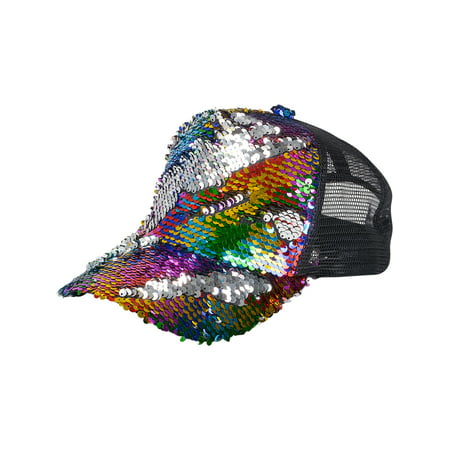Rainbow Flip Sequin 2 Sided Trucker Hat Cap Costume Accessory