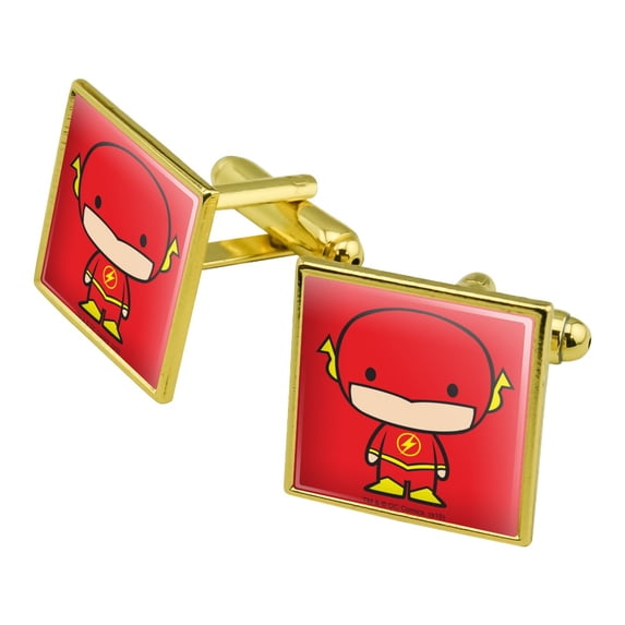 The Flash Cute Chibi Character Square Cufflink Set - Silver or Gold