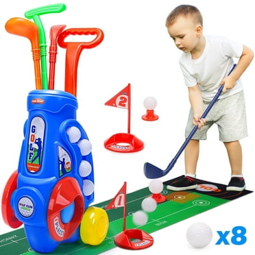 JoyStone Toddler Golf Set, Upgraded Kids Golf Clubs with Golf Cart, 4 Clubs, 8 Balls, 2 Practice Holes, Shoulder Strap and Flags, Indoor Outdoor Sports Golf Toys