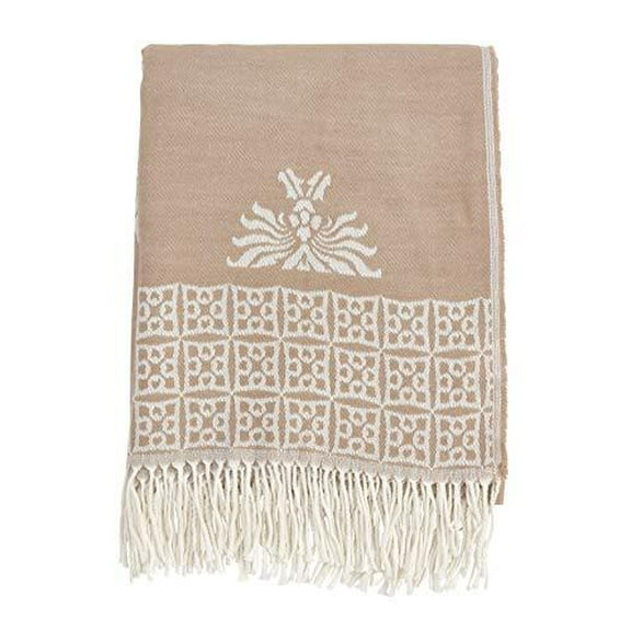Fennco Styles Broderie Collection Baroque Medallion Pattern Tasseled 50 x 60 Inch Throw