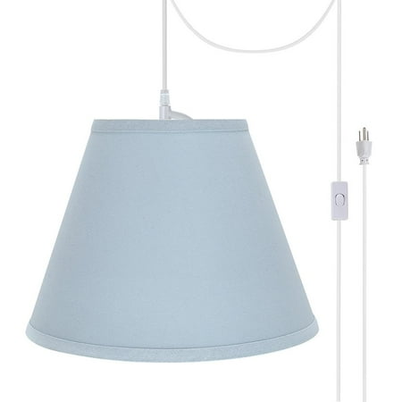 Swag Pendant Kit Aspen Creative 72196-21 One-Light Plug-In Swag Pendant Light Conversion Kit with Transitional Hardback Empire Fabric Lamp Shade, Light Blue, 12