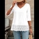 thumbnail image 4 of Camiseta de Verano con Cuello en V, 3/4, Estilo Retro, y con Bordado de Patchwork de Encaje Vintage para Mujer. M, 4 of 10