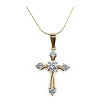 Paris Jewelry 18K Yellow Gold 1 ct Created Diamond Cross Stud Necklace 18 inch plated