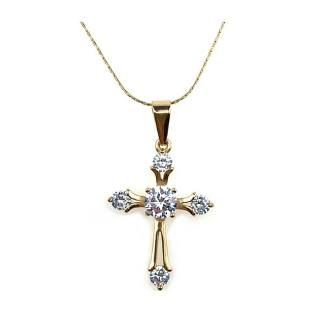 Paris Jewelry 18K Yellow Gold 1 ct Created Diamond Cross Stud Necklace 18 inch plated