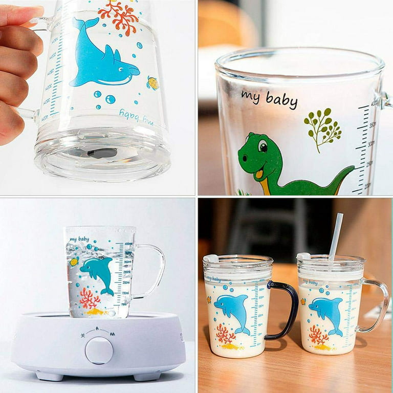 Children Glass Water Cup Cute Cartoon Toddler Drink Mug With Straw
