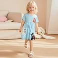 thumbnail image 4 of LYMAYTER 2-7Y Toddler Girls Summer Casual Dress Kids Cute Cartoon Animal Pattern Short Sleeve Dress, 4 of 8