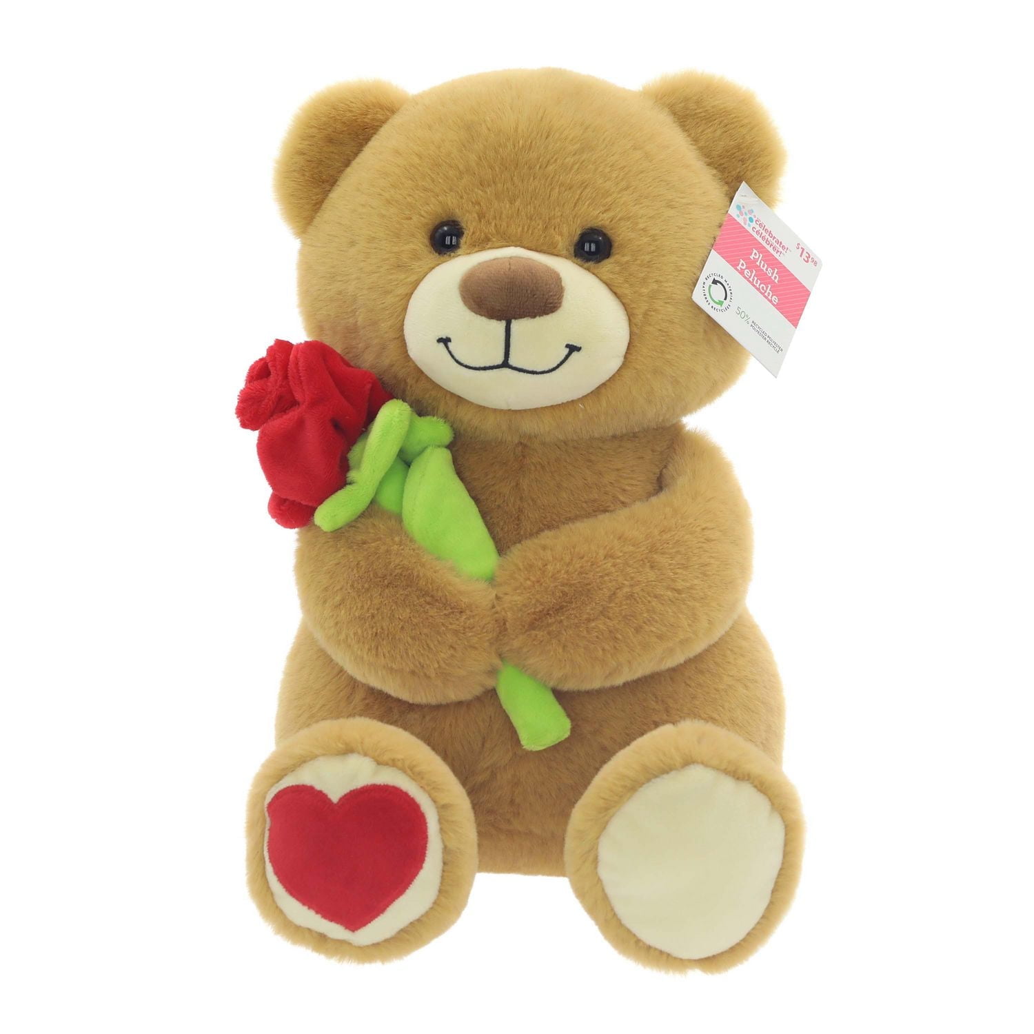 Large Tan Teddy Bear Plush with Flower For Mother's Day