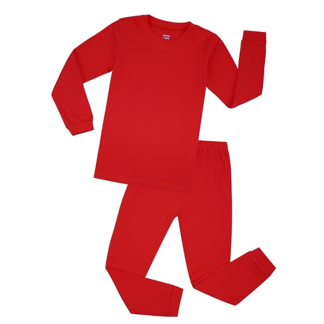 Elowel Garçons Filles Rouge Solide 2 Pièces Pyjama Ensemble 100% Coton Taille 12 M -12 Ans