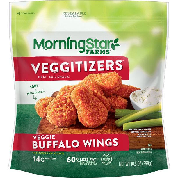 MorningStar Farms Veggie Wings, Buffalo, Vegan Good Source of Protein, 10.5oz