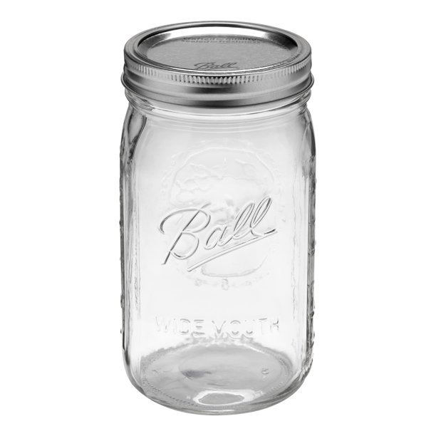 Ball Glass Mason Jar With Lid & Band, Wide Mouth, 32 Ounces, 12 Count