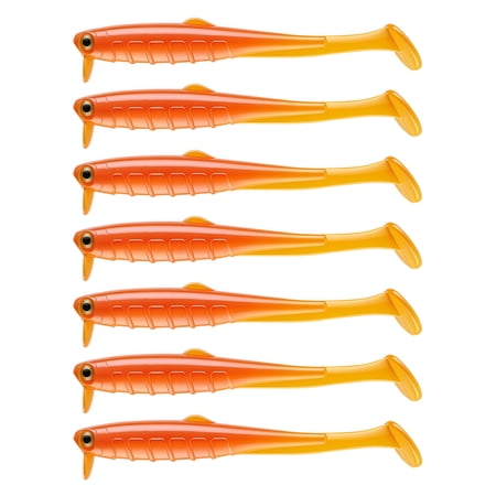 Soft Plastic Swimbaits 3.5 inch 0.1 oz Orange Yellow Two Tone Paddle Tail Bass Lures 7 Pack Bionic PVC T-Tail Saltwater Freshwater Soft Bait For Trout Salmon Crappie Fishing Anglers Use