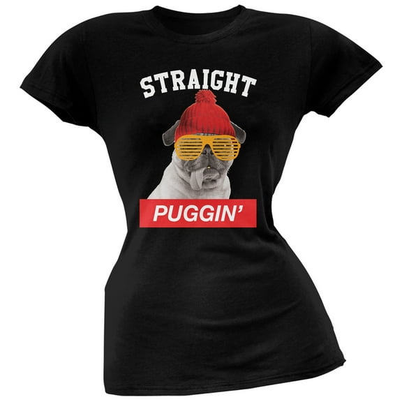 Straight Puggin' Black Soft Juniors T-Shirt - 2X-Large