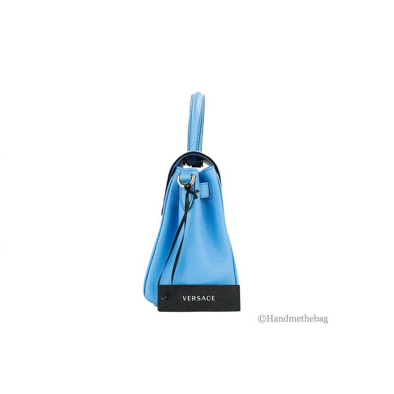 Versace La Medusa Blue Leather Top Handle Canvas Satchel Versace La Medusa Blue Leather Top Handle Canvas Satchel
