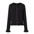 thumbnail image 7 of vigerkar Womens Casual Ruffle Cardigan Sweaters Button Up Crew Neck Long Sleeve Sweater Cute Soft Knit Tops (Black, M), 7 of 7