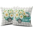 thumbnail image 4 of Spring Daisy Pillow Covers White Floral Throw Pillows Case 20 x 20 Blue Car Pillowcases Set of 2 Cotton Blend Spring Summer Day Decor for Indoor Living Room Bed, 4 of 6