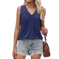 thumbnail image 3 of MOSHU V Neck Tank Tops for Women Flowy Pleated Sleeveless Shirts Loose Fit Women Tops Dressy Curved Hem Summer Tops, 3 of 11